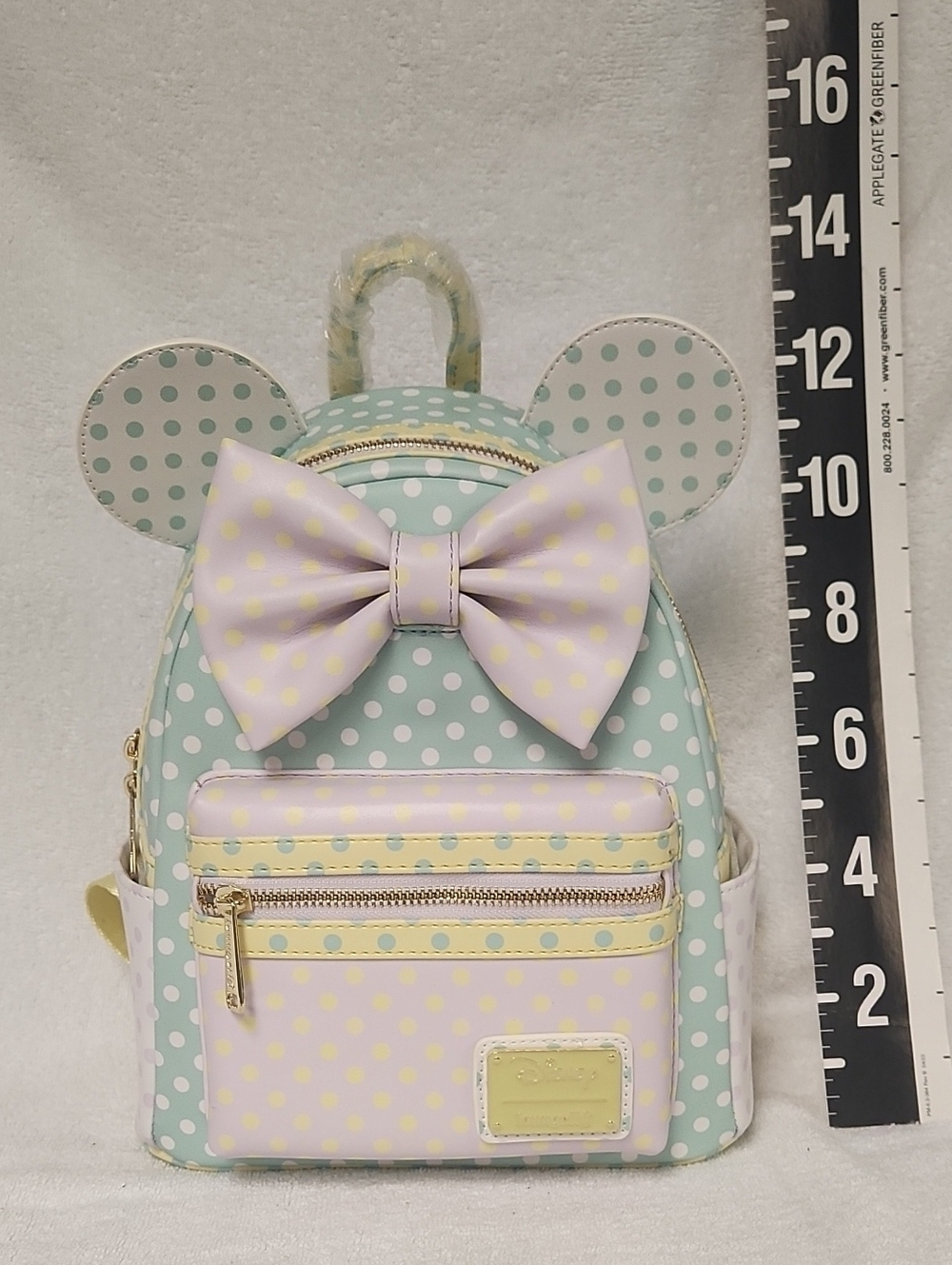 Loungefly Mint Green & Lilac Polka Dot Minnie Mouse Mini Backpack With Bow